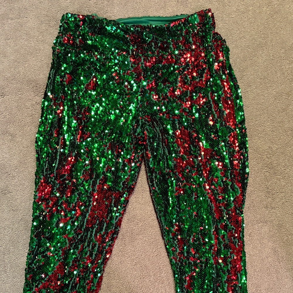 Tipsy Elves Green and Red Sequin Pants